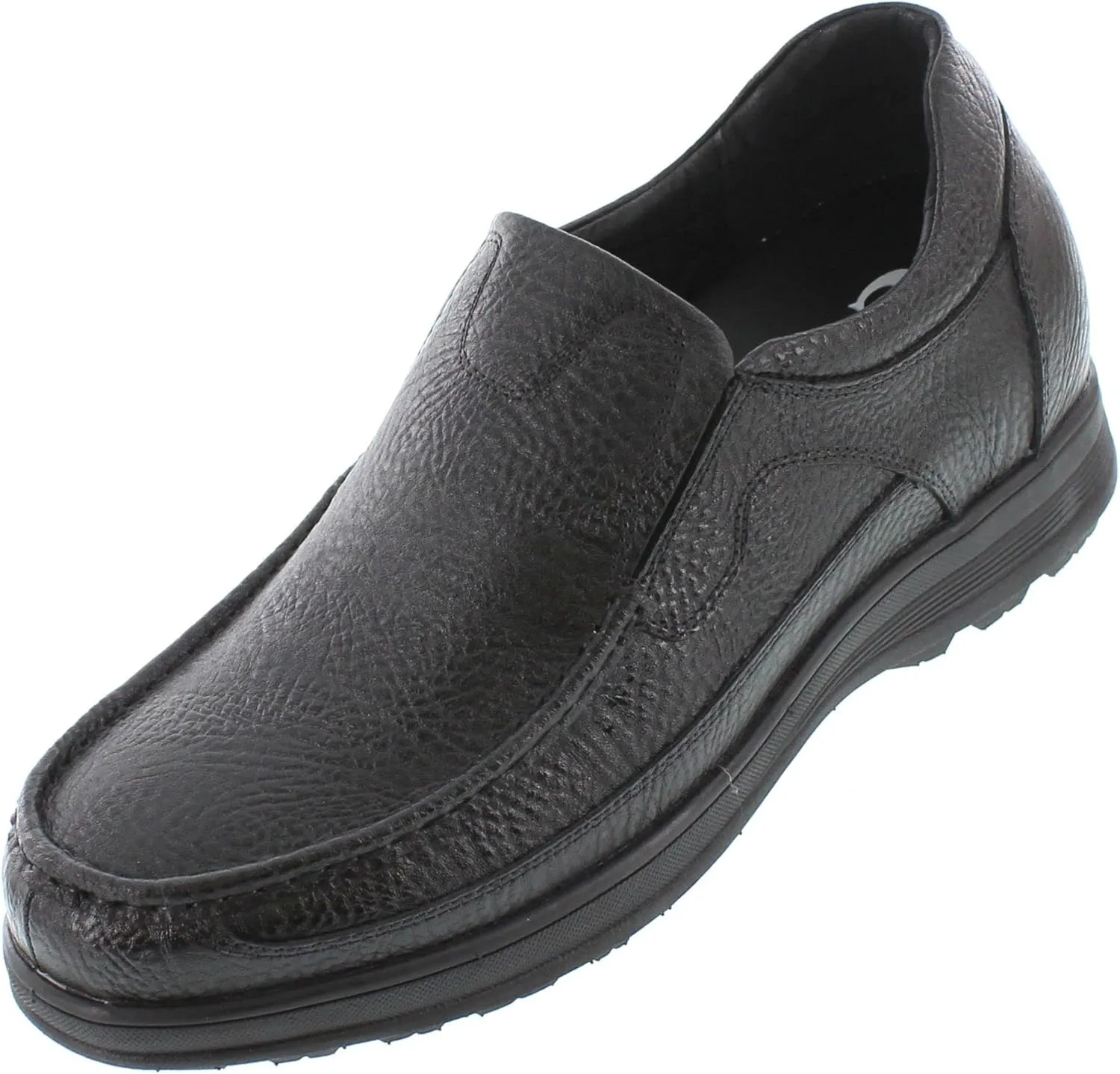 CALTO Men's Invisible Height Increasing Elevator Shoes - Black Premium Leather Slip-on Lightweight Casual Loafers - 3 Inches Taller - G1825 - Size 11 D(M) US