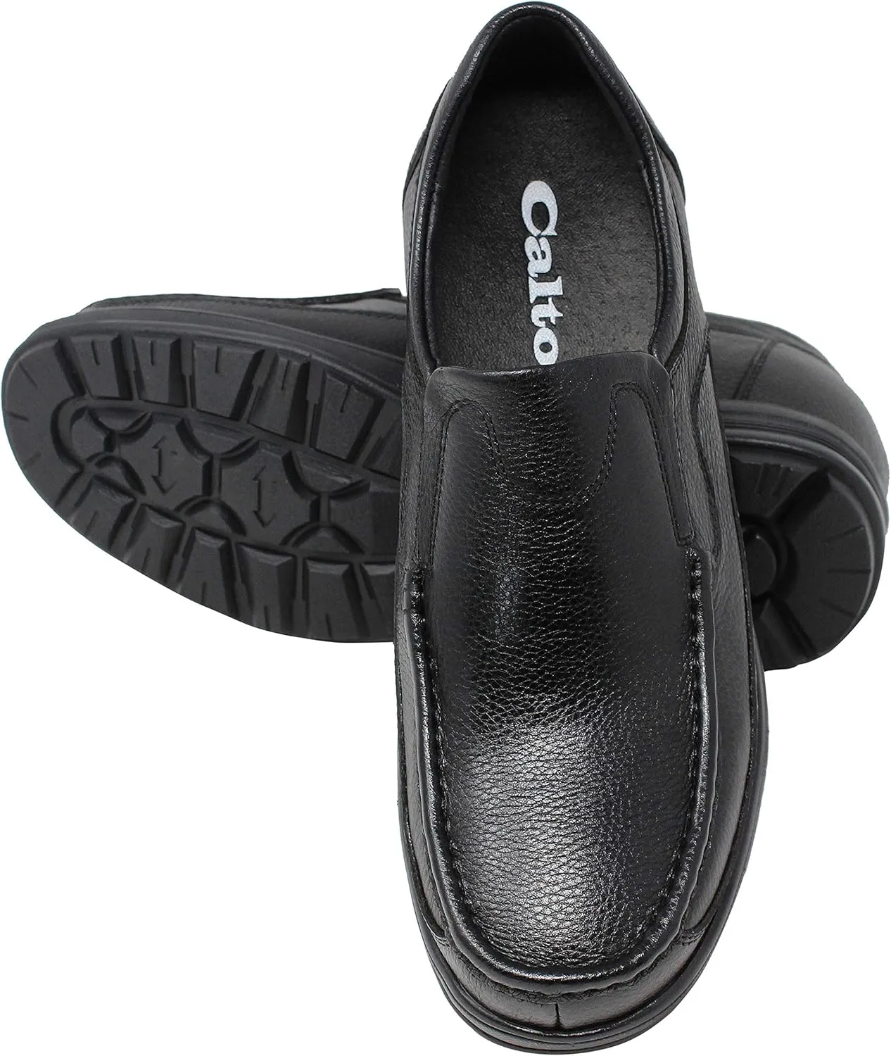CALTO Men's Invisible Height Increasing Elevator Shoes - Black Premium Leather Slip-on Lightweight Casual Loafers - 3 Inches Taller - G1825 - Size 11 D(M) US