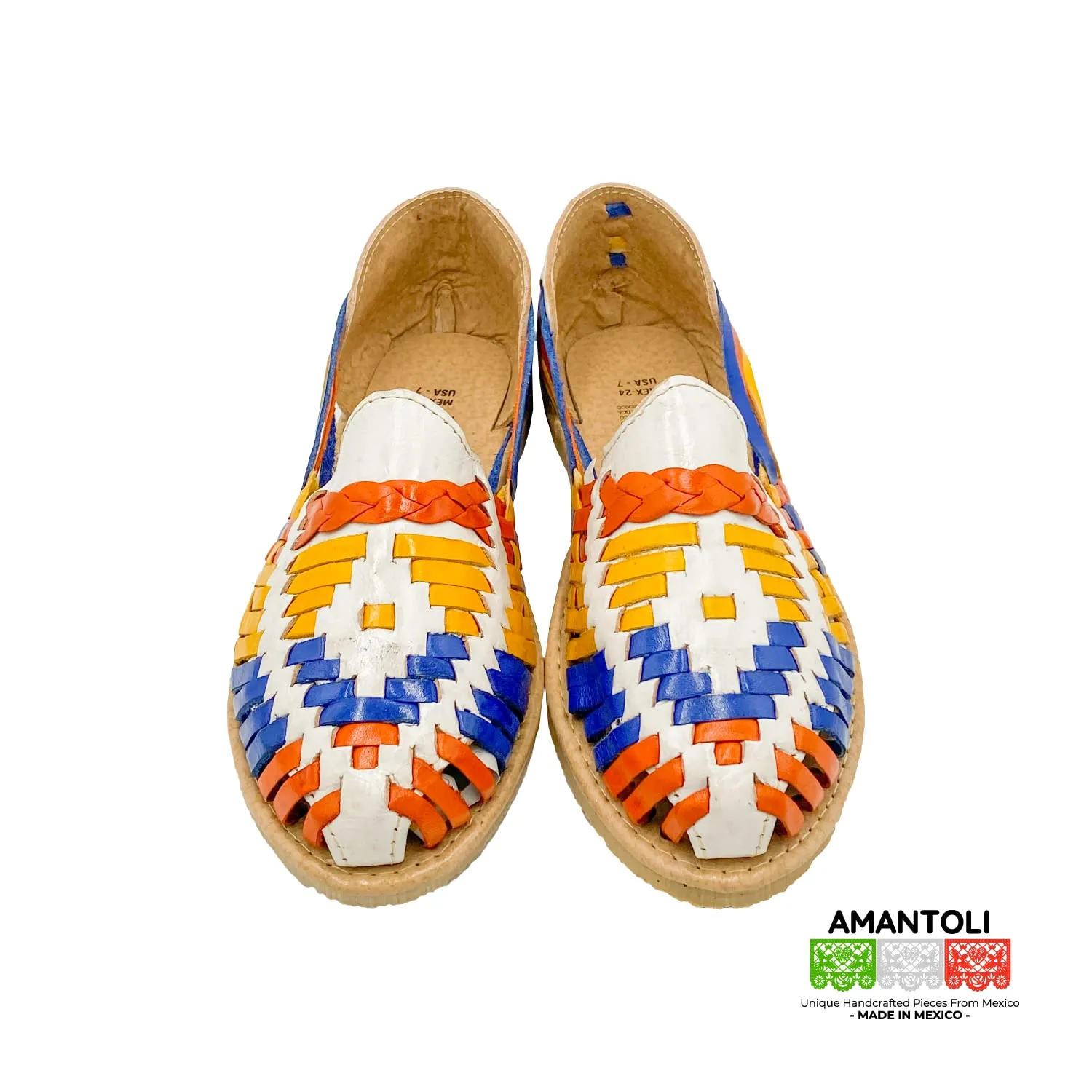 Calvillo Model - Women 100% Artisan Hand Made Mexican Leather Hipster Brown Colorful Closed Toe Sandal Huarache Artesanal - Hecho a Mano Handcrafted in Mexico (7 US)