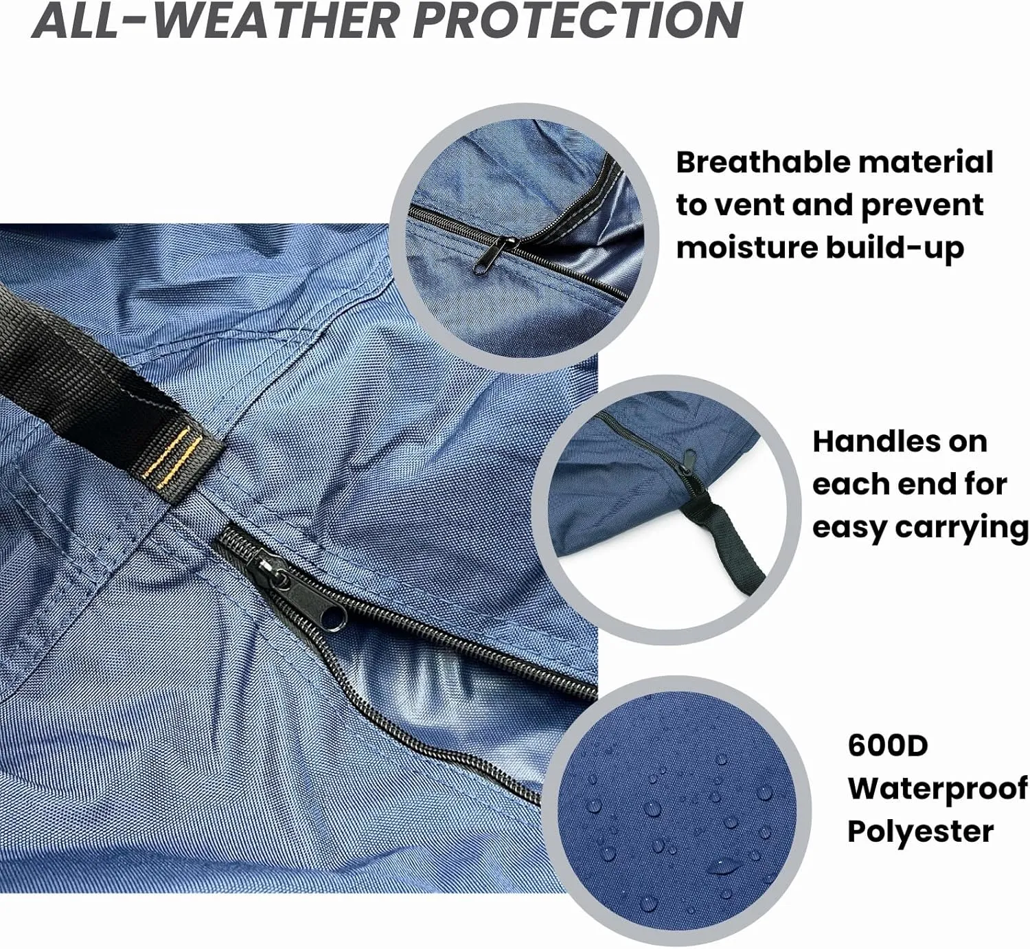 Canoe Cover Kayak Cover; Waterproof UV Resistant Marine Grade Polyester Canoe Kayak Boat Storage Cover fits 11ft - 12ft Long, 106 Inches Girth Navy Color