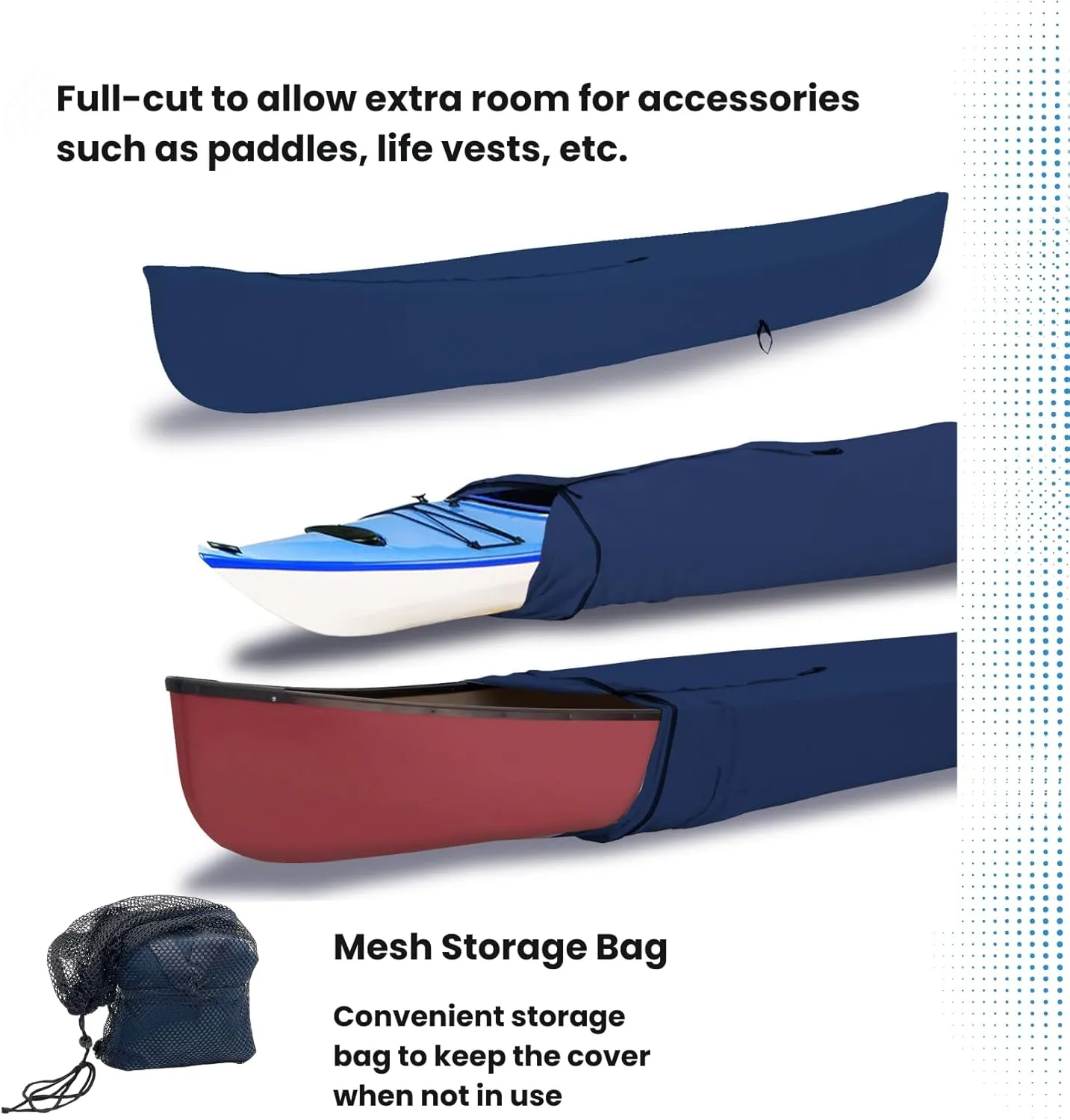 Canoe Cover Kayak Cover; Waterproof UV Resistant Marine Grade Polyester Canoe Kayak Boat Storage Cover fits 11ft - 12ft Long, 106 Inches Girth Navy Color