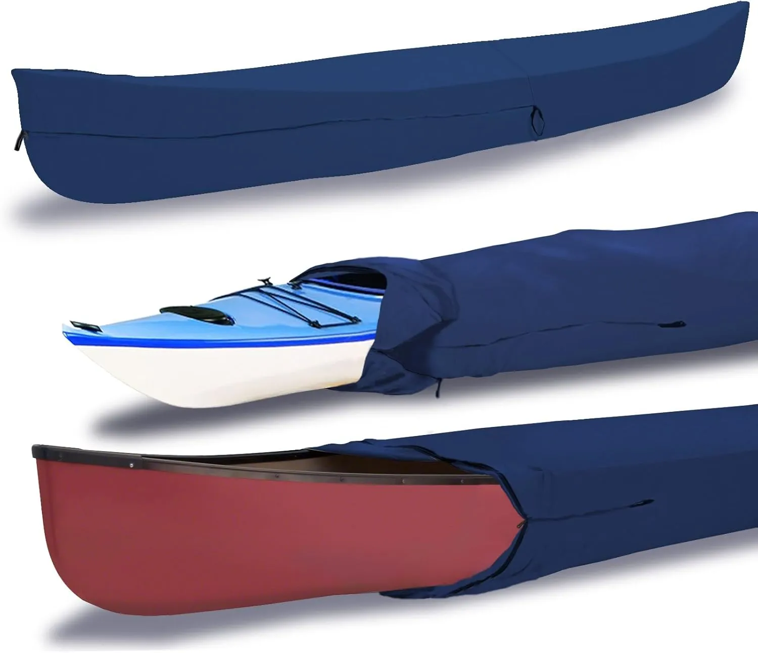 Canoe Cover Kayak Cover; Waterproof UV Resistant Marine Grade Polyester Canoe Kayak Boat Storage Cover fits 11ft - 12ft Long, 106 Inches Girth Navy Color