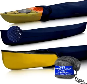 Canoe Cover Kayak Cover; Waterproof UV Resistant Marine Grade Polyester Canoe Kayak Boat Storage Cover fits 11ft - 12ft Long, 106 Inches Girth Navy Color