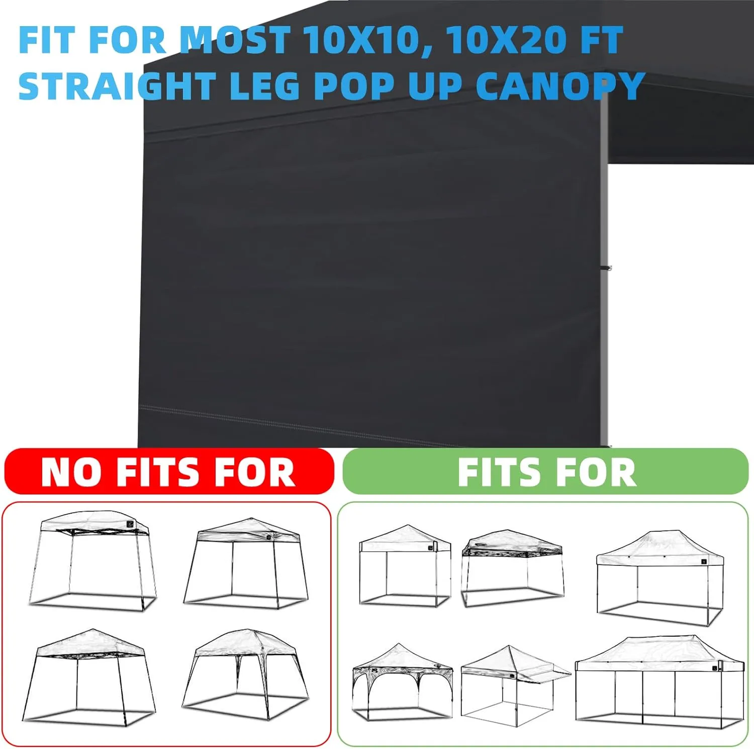 Canopy Tent Sidewalls for 10×10 Pop Up Canopy, 3 Pack Instant Canopy Sunwall, Waterproof and UV Protection Canopy Shade Wall, Straight Leg Canopy Sidewalls 3 PCS Only(Black)