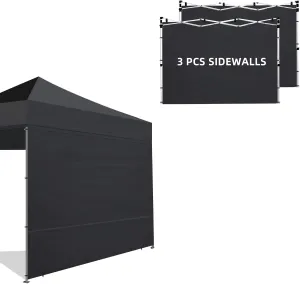 Canopy Tent Sidewalls for 10×10 Pop Up Canopy, 3 Pack Instant Canopy Sunwall, Waterproof and UV Protection Canopy Shade Wall, Straight Leg Canopy Sidewalls 3 PCS Only(Black)