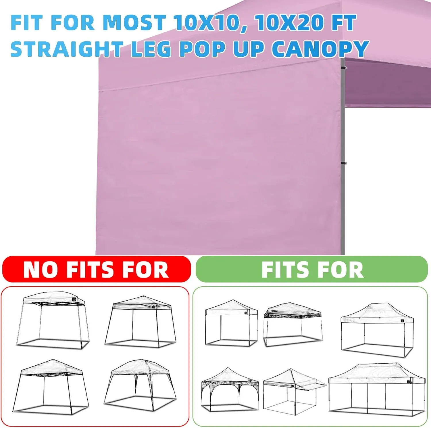 Canopy Tent Sidewalls for 10×10 Pop Up Canopy, Instant Canopy SunWall with Waterproof and UV Protection Layer, Straight Leg Canopy Shade Wall, 1 Pack Sidewall Only(LightPink)