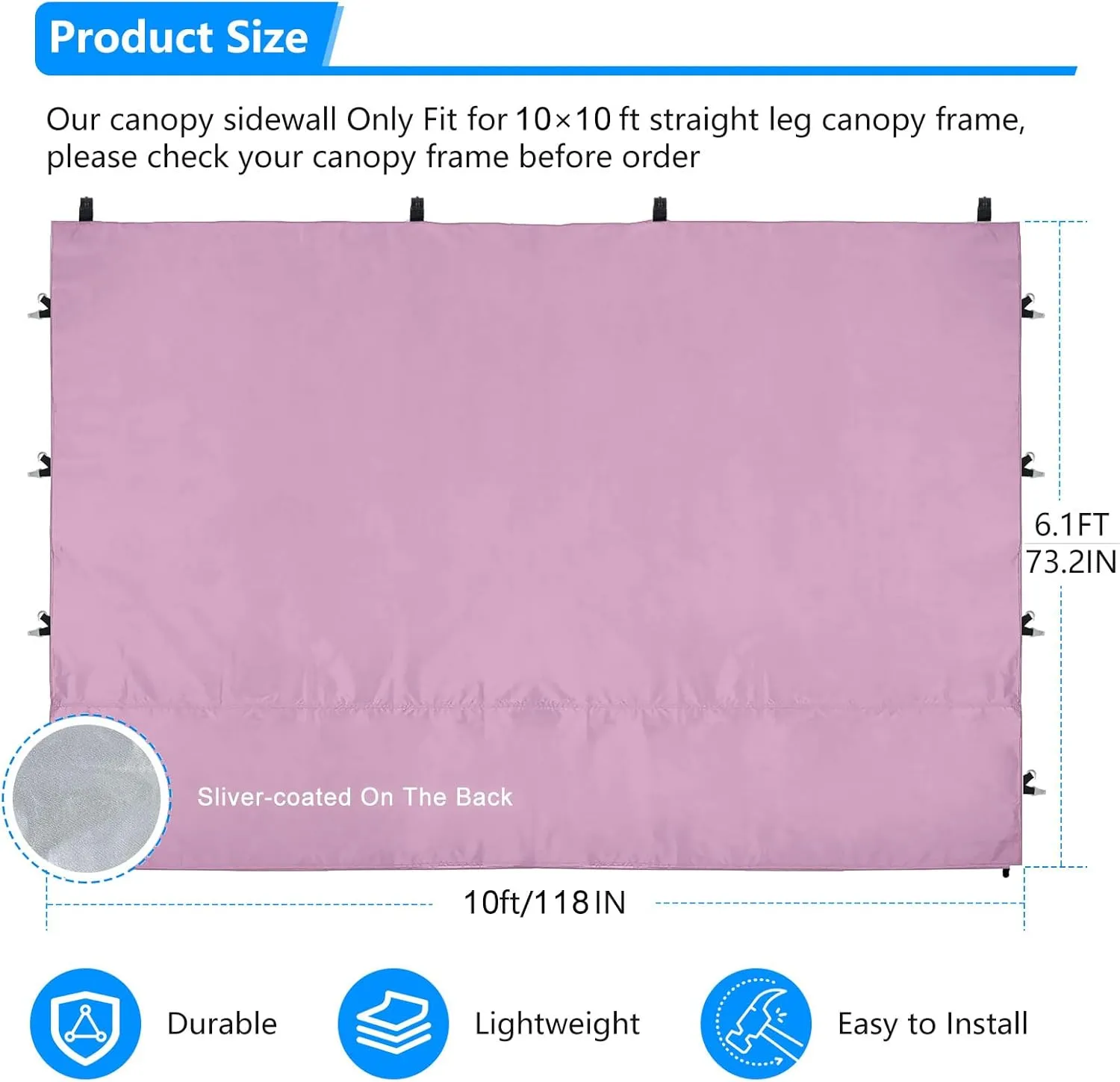 Canopy Tent Sidewalls for 10×10 Pop Up Canopy, Instant Canopy SunWall with Waterproof and UV Protection Layer, Straight Leg Canopy Shade Wall, 1 Pack Sidewall Only(LightPink)