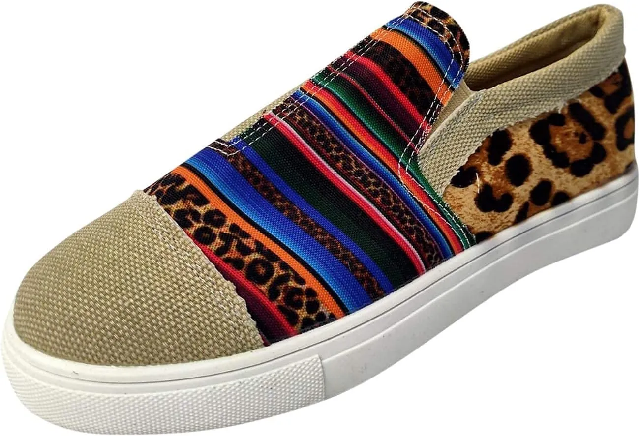 Canvas Shoes for Women Slip On Fashion Sneakers Low Top Casual Loafers Women's Slip On Shoe Canvas Sneakers Womens Tennis Shoes Flat Dress Work Shoe Stitching Printed Breathable Lightweight Walking