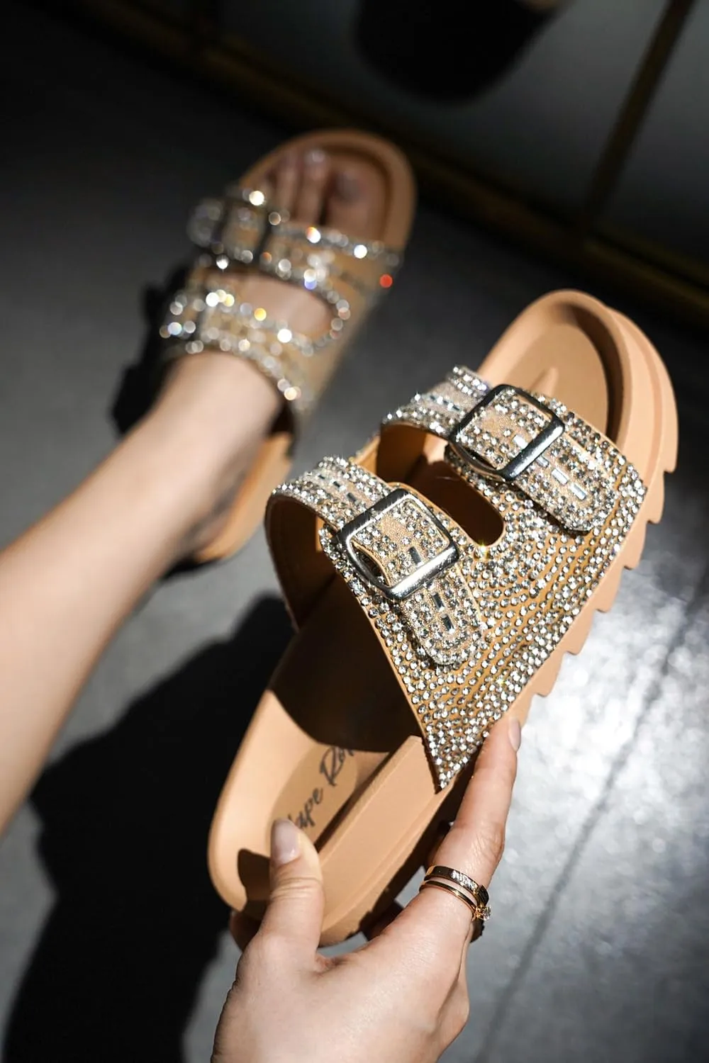 Cape Robbin Becky Rhinestone Buckle Strap Flatform Sandals (Becky)