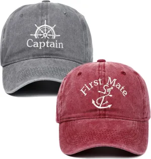 Captain Hat & First Mate ，Boat Captains Hat Embroidered Matching Caps ，Boat Accessories ，Boating Gifts