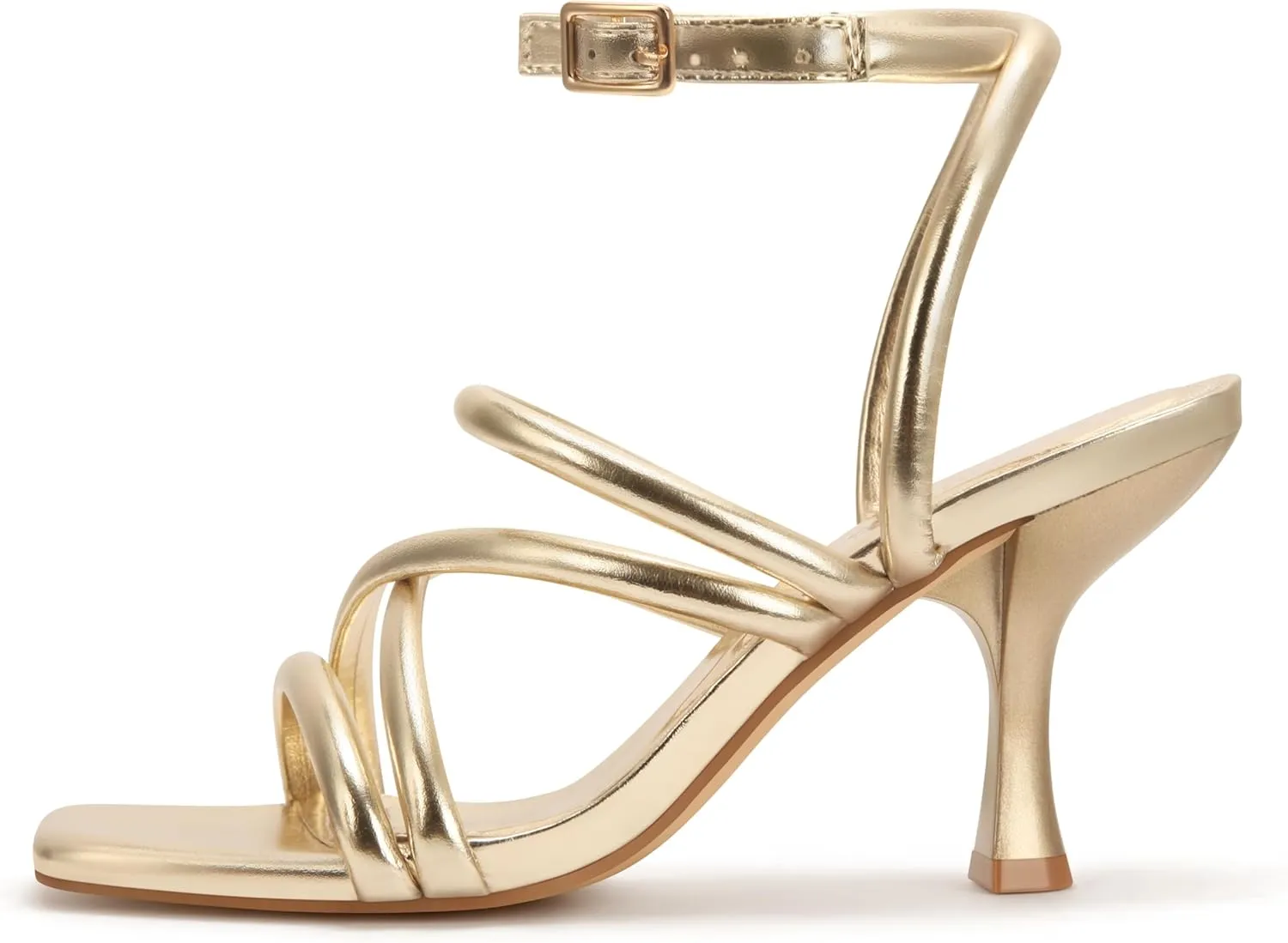 Carcuume Women's Square Toe Strappy Lace Up Heeled Sandals Ankle Buckle Kitten Heel
