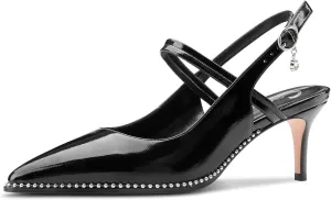 Castamere Mid Kitten Heels for Women Ankle Strap Slingback Beaded Pumps Close Pointed Toe Adjustable Buckle Dress Heeled Sandals 2.6 Inches Heels