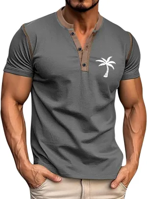 Casual Henley Shirts for Men Classic Button Cotton Short Sleeve Graphic T-Shirt Summer Basic Lightweight Sports Tees
