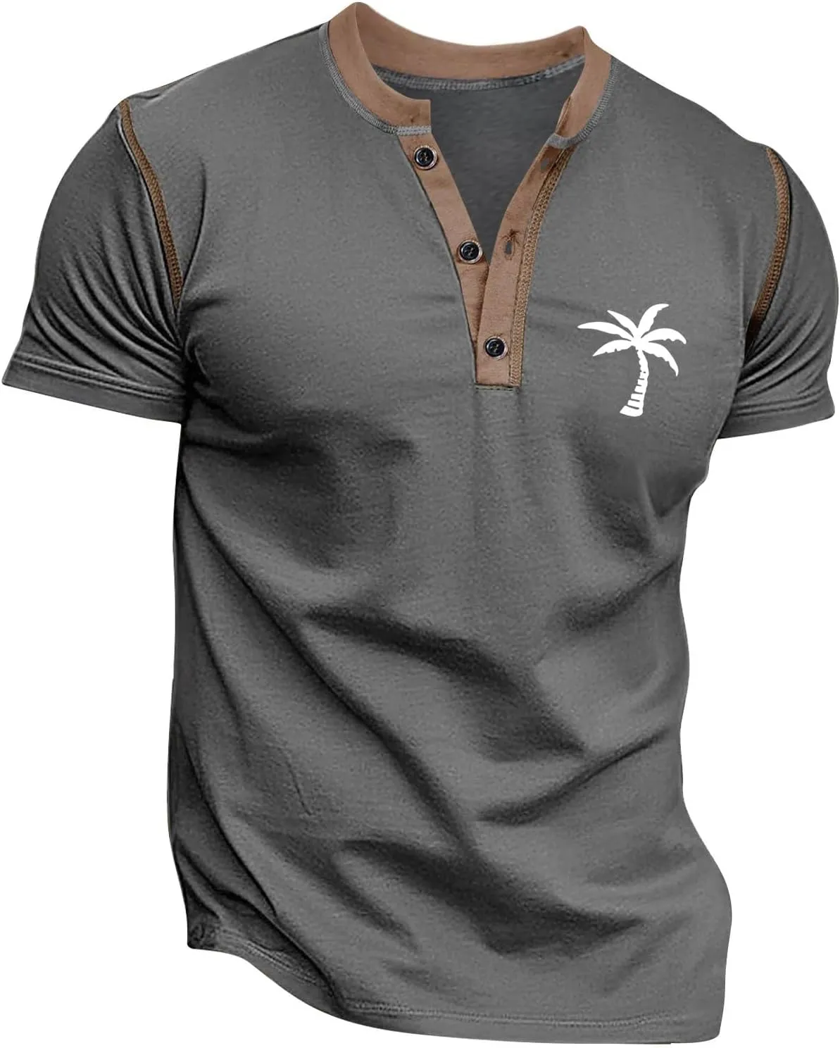 Casual Henley Shirts for Men Classic Button Cotton Short Sleeve Graphic T-Shirt Summer Basic Lightweight Sports Tees