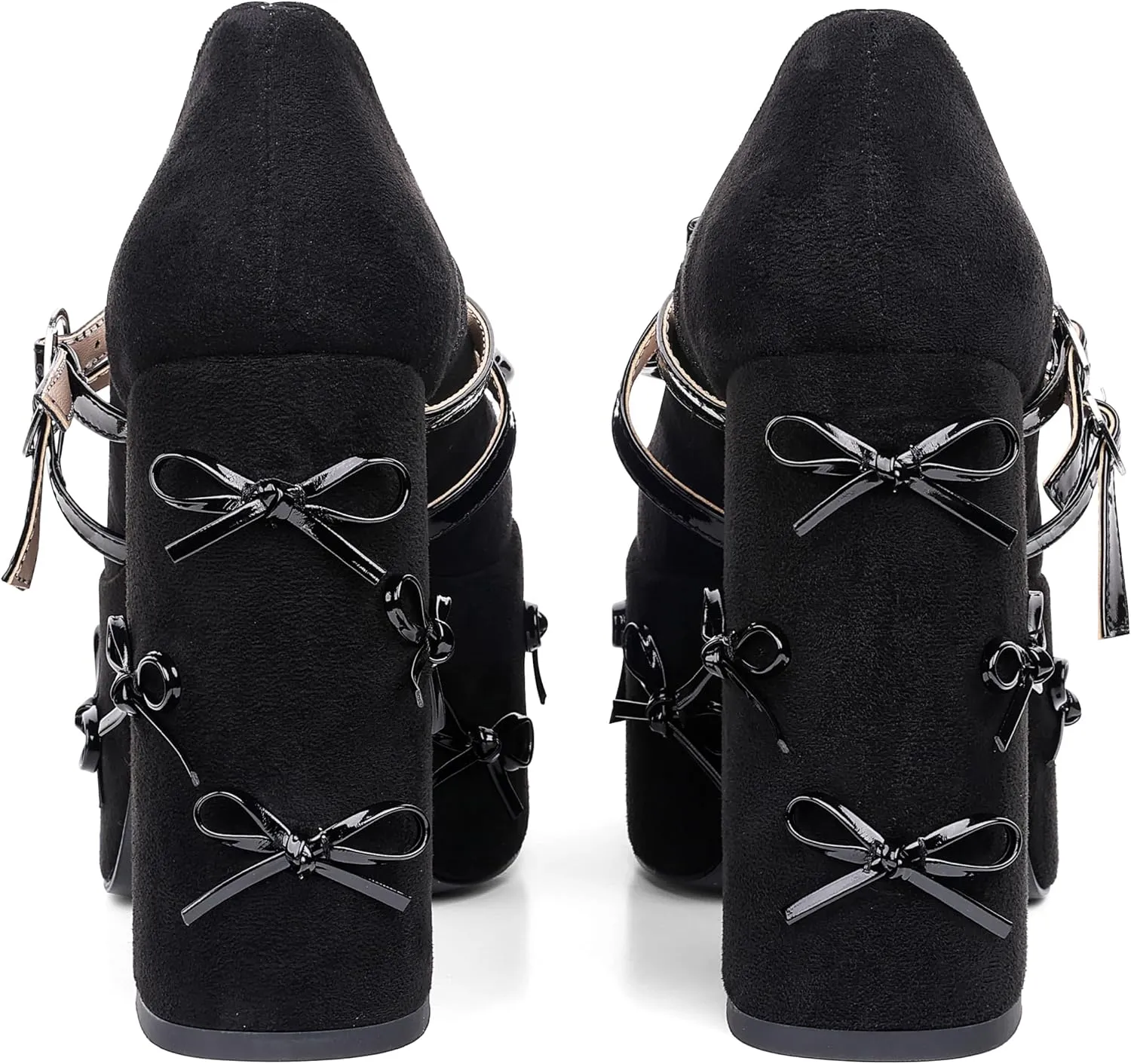 CELNEPHO Platform Mary Jane Shoes for Women Cute Bow Buckle High Chunky Heel Cute Suede Dress Shoes Goth Pumps Shoes Uniform Oxfords Outdoor