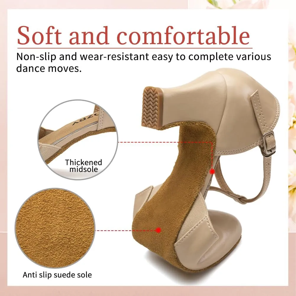 Character Shoes for Women T-Strap Closed Toe Latin Salsa Tango Standard Ballroom Dance Shoes,Model D29-Suede Sole-2.33”Heel