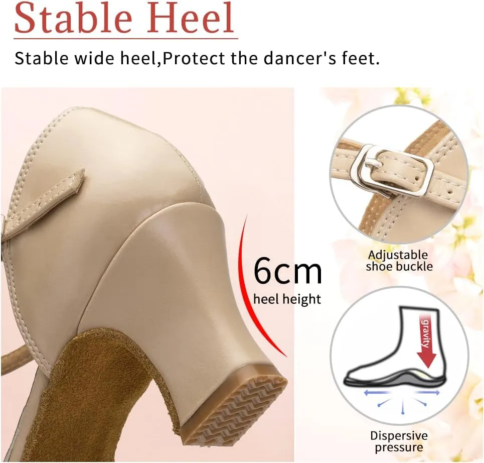 Character Shoes for Women T-Strap Closed Toe Latin Salsa Tango Standard Ballroom Dance Shoes,Model D29-Suede Sole-2.33”Heel