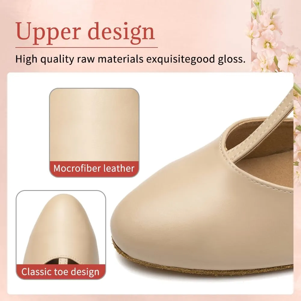 Character Shoes for Women T-Strap Closed Toe Latin Salsa Tango Standard Ballroom Dance Shoes,Model D29-Suede Sole-2.33”Heel