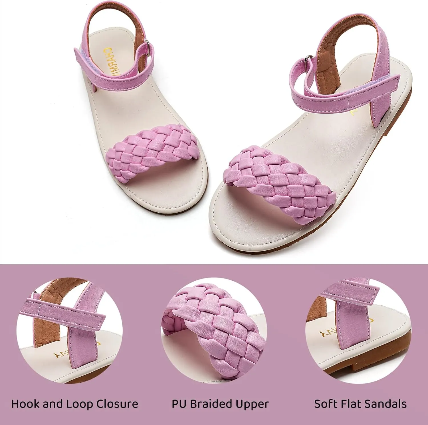 Charmivy Girls Sandals Braided Upper Flat Dress Sandals Round Open Toe Summer Shoes Little Kid/Big Kid
