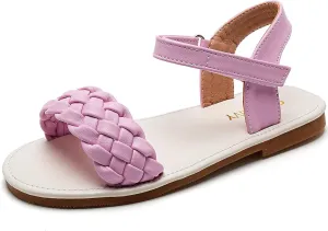 Charmivy Girls Sandals Braided Upper Flat Dress Sandals Round Open Toe Summer Shoes Little Kid/Big Kid