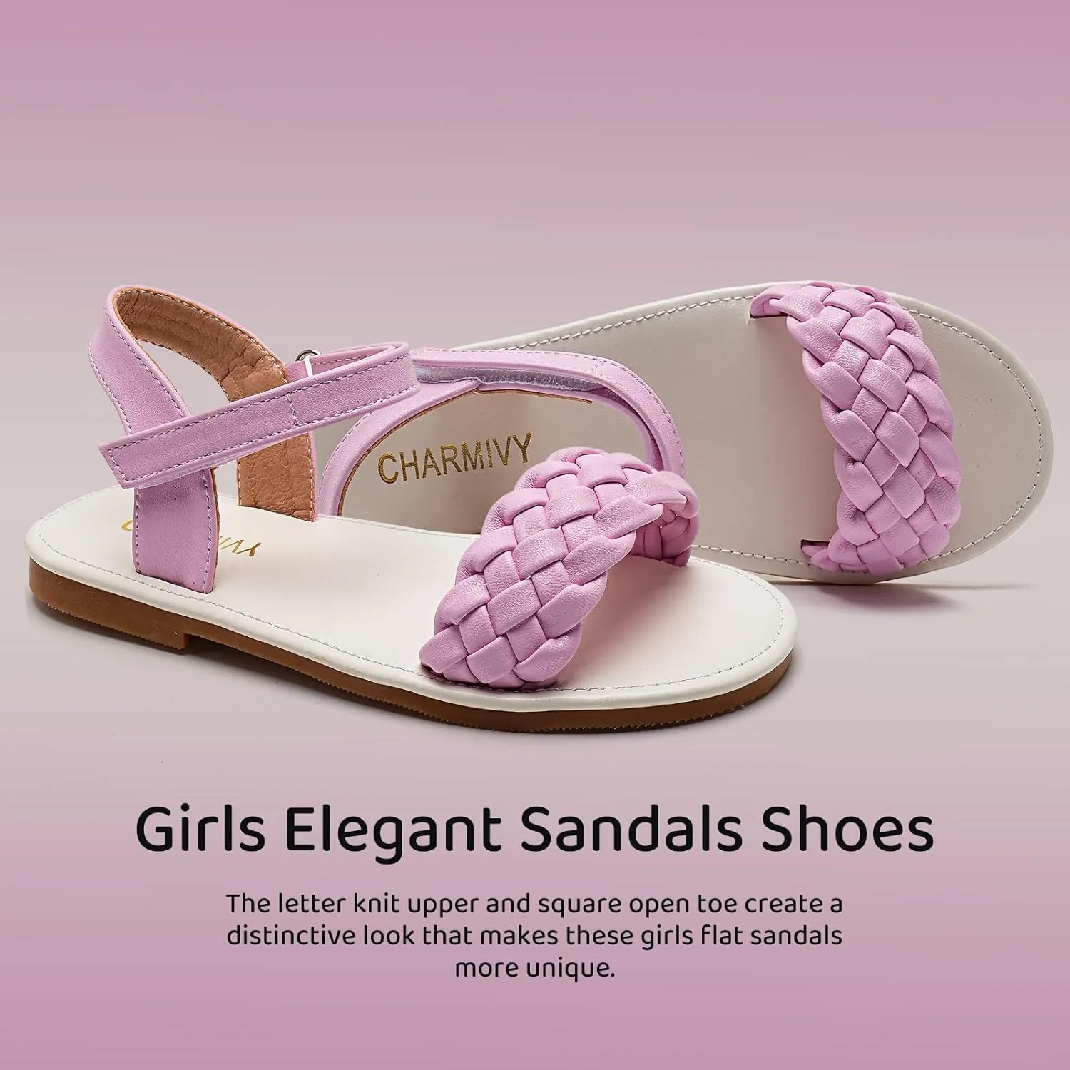 Charmivy Girls Sandals Braided Upper Flat Dress Sandals Round Open Toe Summer Shoes Little Kid/Big Kid