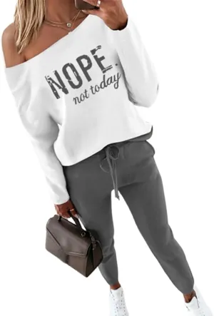 CHICME Women Tracksuit Fall 2 piece Outfits Long Sleeve Crewneck Pullover Tops and Pants Set