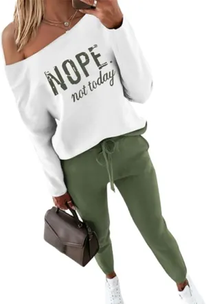 CHICME Women Tracksuit Fall 2 piece Outfits Long Sleeve Crewneck Pullover Tops and Pants Set