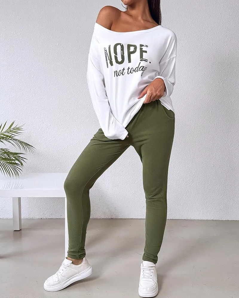 CHICME Women Tracksuit Fall 2 piece Outfits Long Sleeve Crewneck Pullover Tops and Pants Set