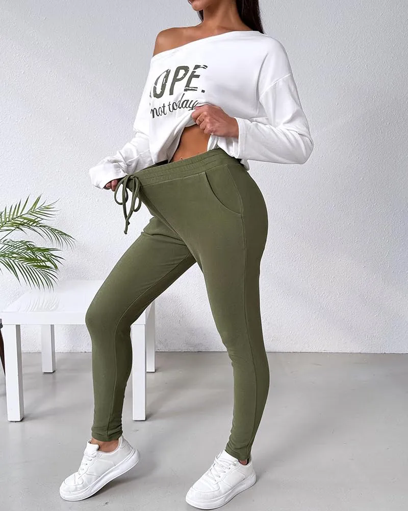 CHICME Women Tracksuit Fall 2 piece Outfits Long Sleeve Crewneck Pullover Tops and Pants Set