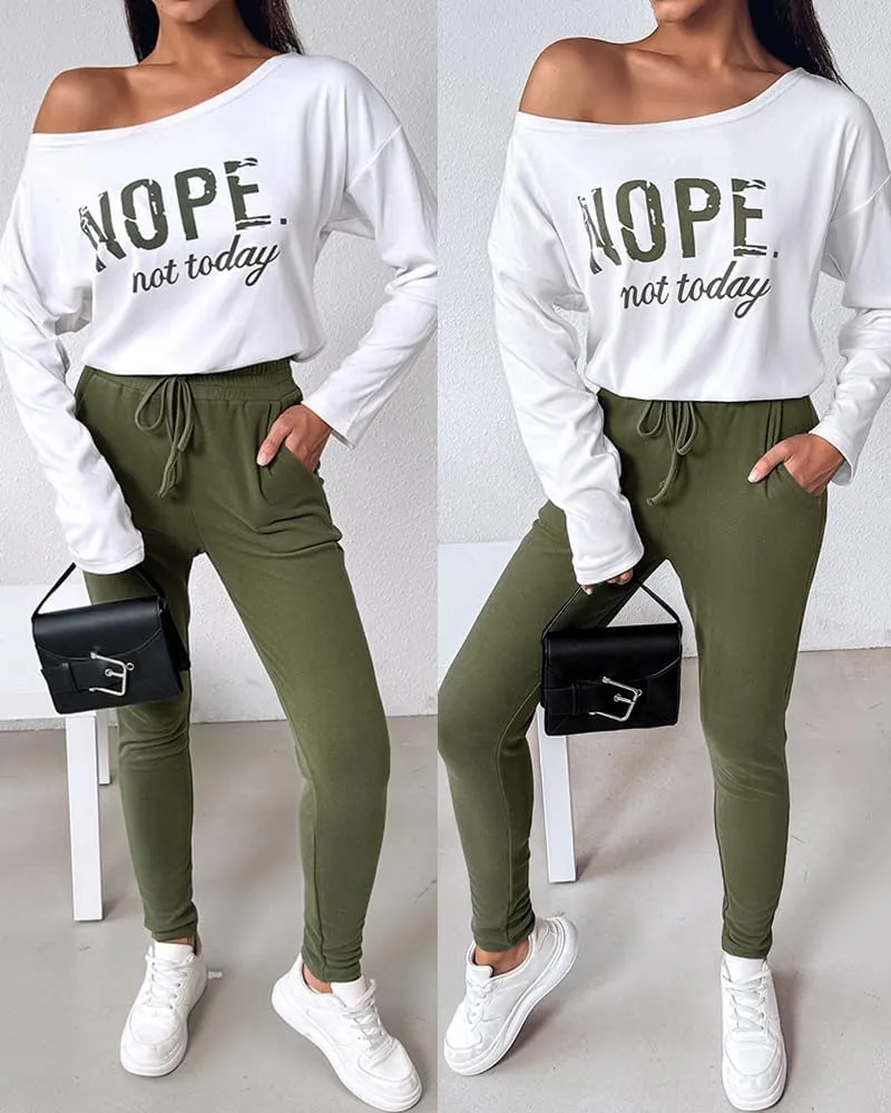 CHICME Women Tracksuit Fall 2 piece Outfits Long Sleeve Crewneck Pullover Tops and Pants Set