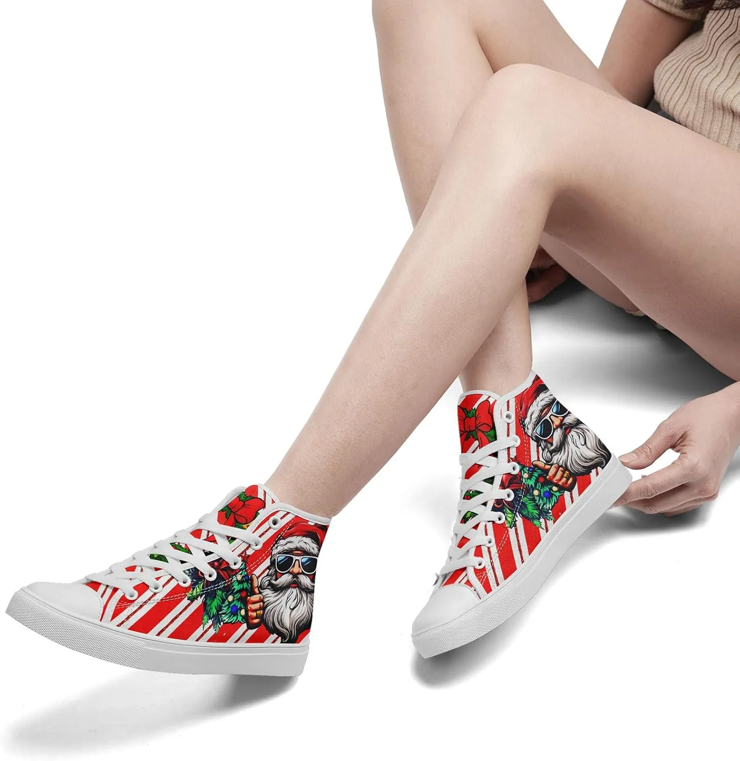 Christmas High-Top Sneakers for Womens Girls,Holiday-Themed Canvas Shoes Comfortable Casul high Tops,Xmas Gift