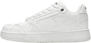 Chunky Platform Sneakers for Women Y2K Vintage Denim Star Preppy Skate Walking Shoes Casual Streetwear Fit Well (White,6)