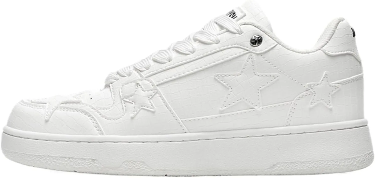 Chunky Platform Sneakers for Women Y2K Vintage Denim Star Preppy Skate Walking Shoes Casual Streetwear Fit Well (White,6)