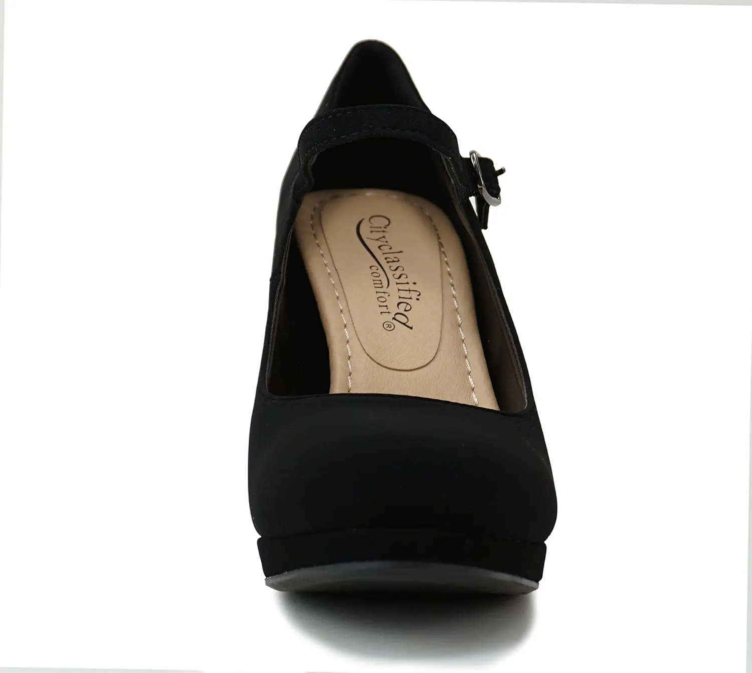 CITYCLASSIFIED “Dennis” ~ Women’s Comfort Extra Padding Insole Stiletto Heel Mary Jane Strap Pump Office Ladies Closed Round Toe Pumps Shoes