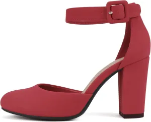 CITYCLASSIFIED “Kelly” ~ Women Comfort Foam Closed Toe Closed Back Counter High Block Heel Pump with Adjustable Ankle Strap