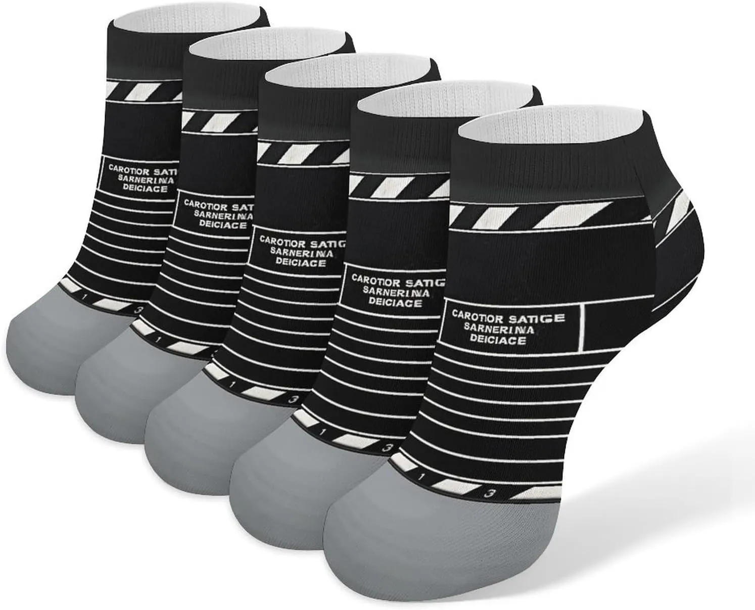 Classic Movie Clapboard Black Ankle Socks for Men & Women, 5 Pairs Breathable Soft Low Cut Socks, Stretch Sweat Wicking Sox