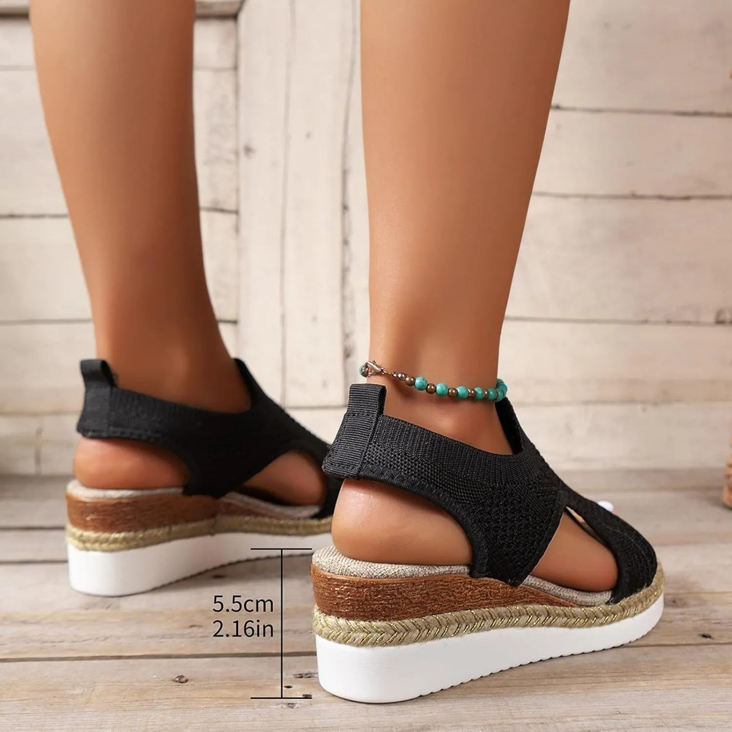 Closed Toe Sandals Women Summer Casual Hollow Strappy Flat Buckle Strap Comfort Insoles, Stylish Jute Wrapped Bottom Design Arch Support Wedge Platform Sandals