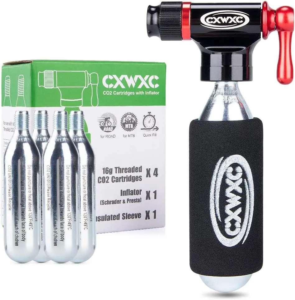 CO2 Inflator Kit with 16g/ 25g CO2 Cartridges - Presta & Schrader Valve Compatible - CO2 Bike Pump for Road and Mountain Bikes