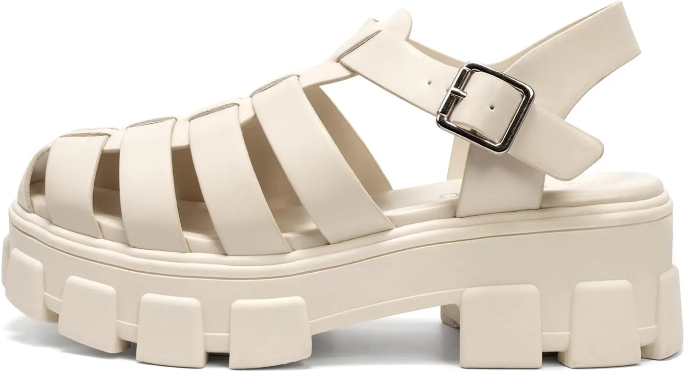 Colgo Womens Platform Wedge Sandals Chunky Block Heeled Adjustable Buckle Fisherman Sandals for Summer