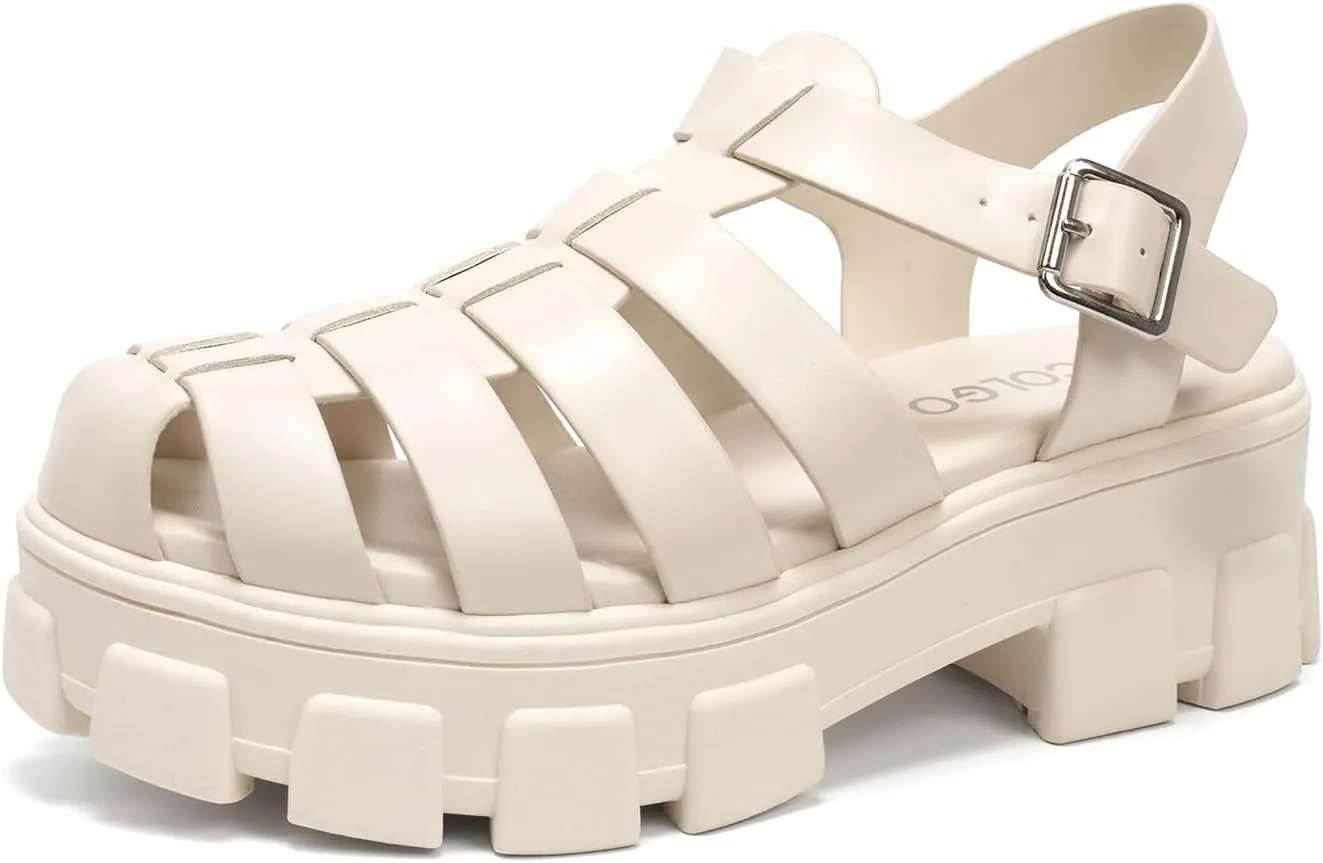 Colgo Womens Platform Wedge Sandals Chunky Block Heeled Adjustable Buckle Fisherman Sandals for Summer