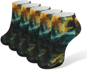 Colored Liquid Ankle Socks for Men & Women, 5 Pairs Breathable Soft Low Cut Socks, Stretch Sweat Wicking Sox