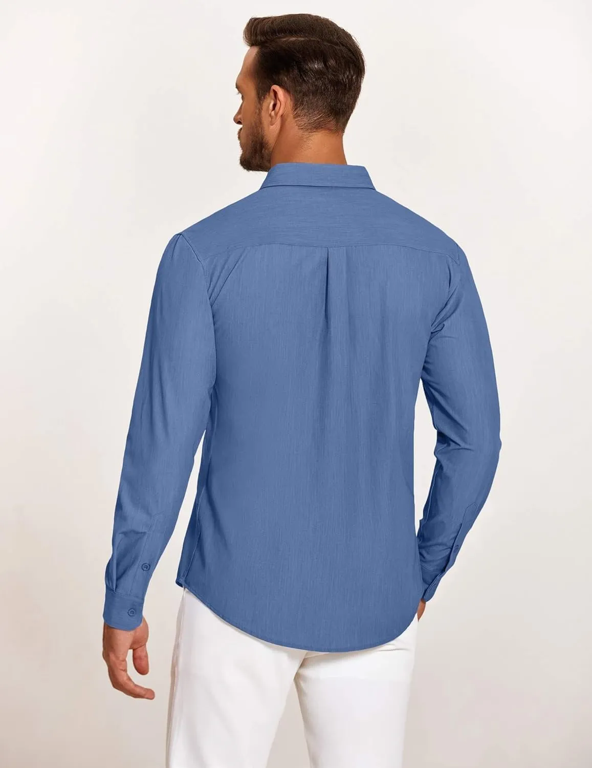 COOFANDY Mens Casual Button Down Shirt Untucked Long Sleeve Stretch Denim Dress Shirt