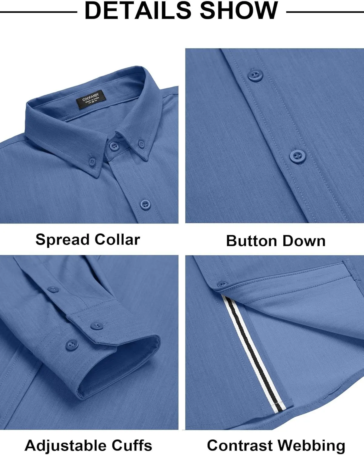 COOFANDY Mens Casual Button Down Shirt Untucked Long Sleeve Stretch Denim Dress Shirt