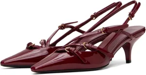 CORNMOOD Slingback Kitten Heels for Women Pointed Toe Stiletto Low Heels with Buckle Strap Heeled Pumps Sandals