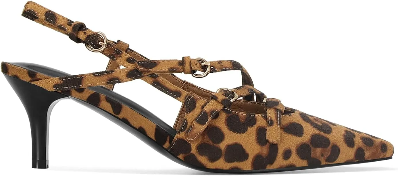 CORNMOOD Slingback Kitten Heels for Women Stiletto Heels Pointed Toe with Buckle Strap Heeled Sandals Pump Shoes Sexy