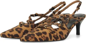 CORNMOOD Slingback Kitten Heels for Women Stiletto Heels Pointed Toe with Buckle Strap Heeled Sandals Pump Shoes Sexy