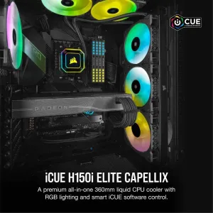 Corsair iCUE H150i Elite, CW-9060048-WW, Capellix, RGB Pump   Fans, 360mm (Renewed) fot Desktop