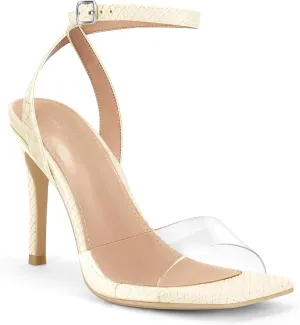 Coutgo Womens Clear Heels Sandals Square Toe Ankle Strap Sexy High Heeled Stiletto Dress Shoes