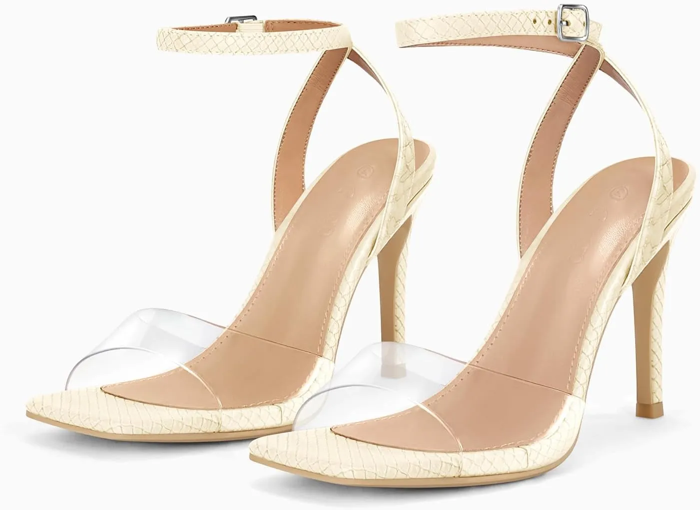 Coutgo Womens Clear Heels Sandals Square Toe Ankle Strap Sexy High Heeled Stiletto Dress Shoes