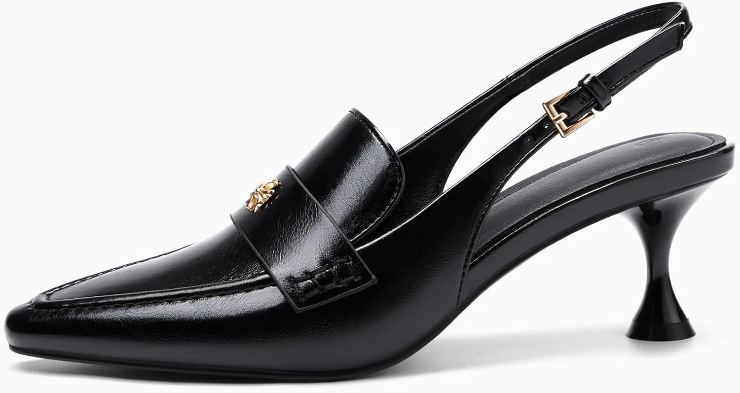 Coutgo Women's Pointed Toe Sandals Slingback Kitten Heel Pumps Slip On Ankle Buckle Dress Shoes